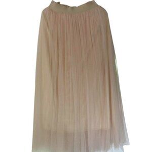 Blush Pleated Tulle Midi Skirt